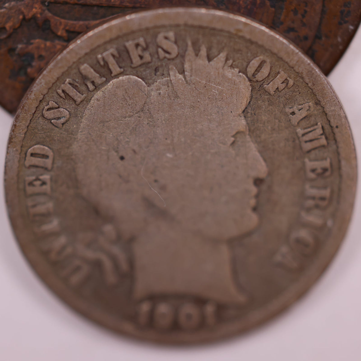 1901-S Barber Silver Dime, Good Circulated Coin, Store #DE058.
