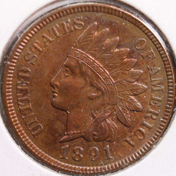 1891 Indian Head Cent, Mint State BN Uncirculated Coin, Store #CT0832