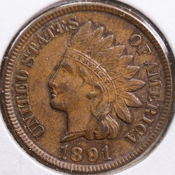 1891 Indian Head Cent, Extra Fine+ Circulated Coin, details, Store #CT0835
