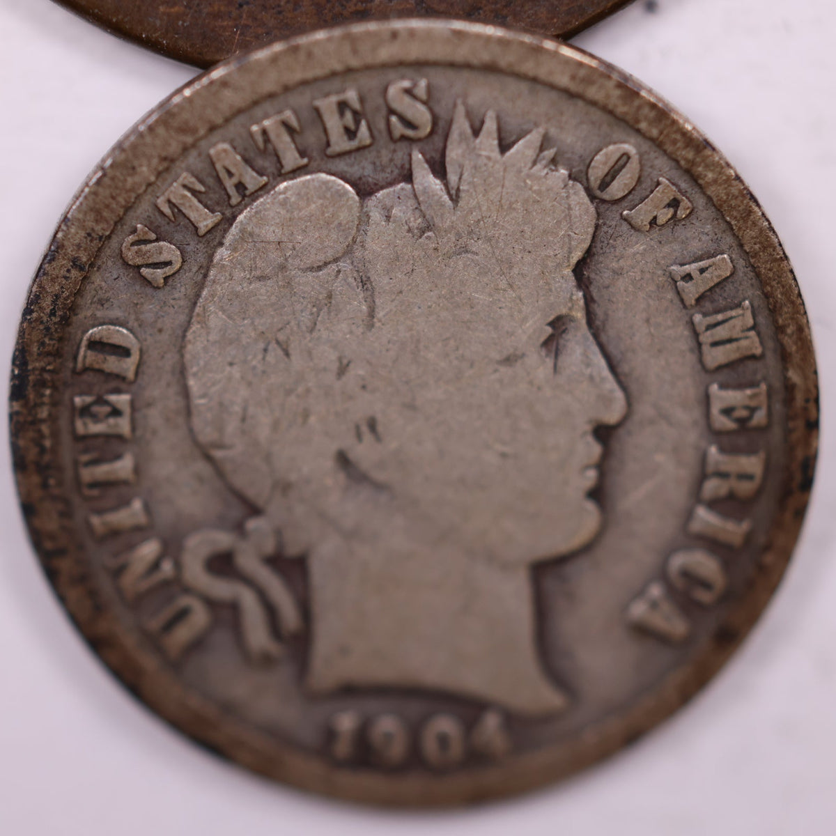 1904 Barber Silver Dime, Good Circulated Coin, Store #DE065.
