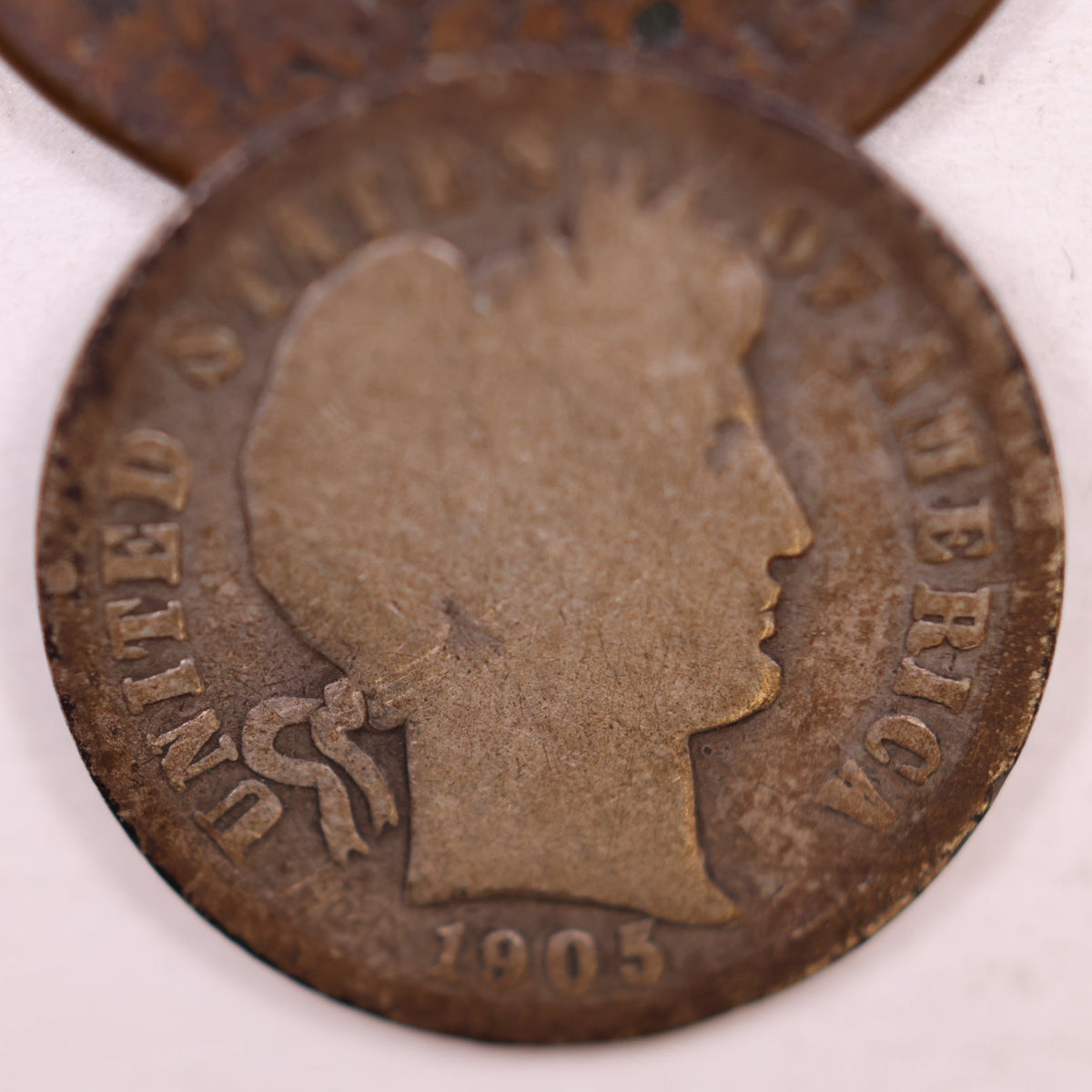 1905 Barber Silver Dime, Good Circulated Coin, Store #DE067.