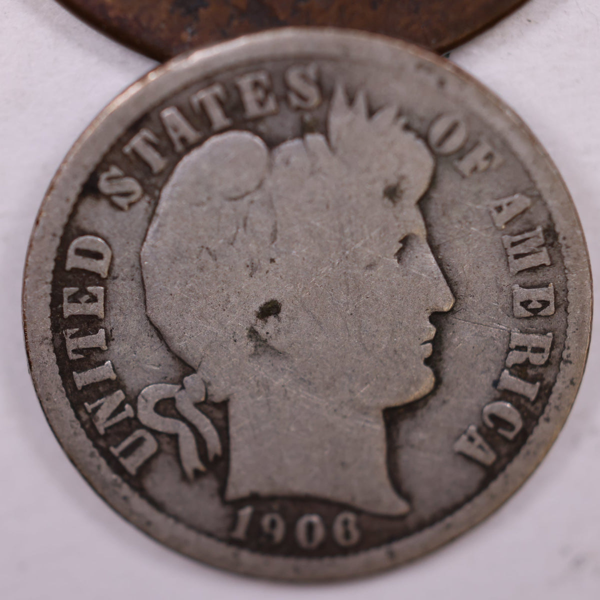 1906 Barber Silver Dime, Good Circulated Coin, Store #DE070.