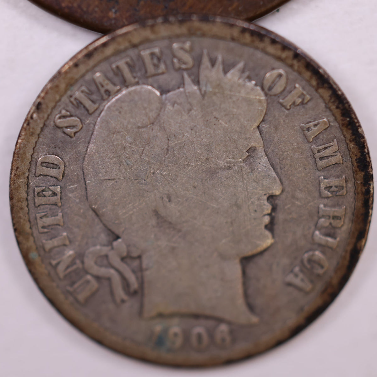 1906-D Barber Silver Dime, Good Circulated Coin, Store #DE071.