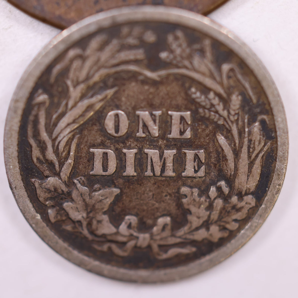 1907 Barber Silver Dime, Fine Plus, Circulated Coin, Store #DE074.