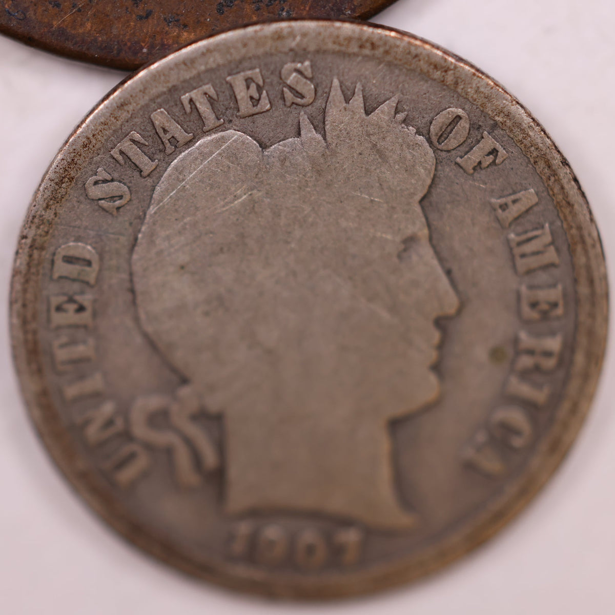 1907-D Barber Silver Dime, Good Circulated Coin, Store #DE075.