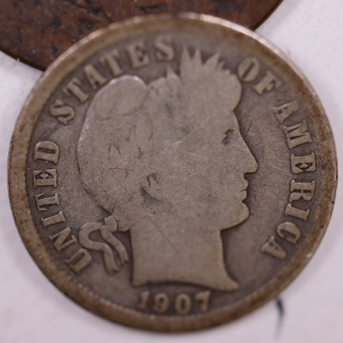 1907-O Barber Silver Dime, Good Plus Circulated Coin, Store #DE076.