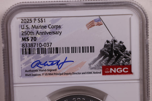 2025-P U.S. Marine Corps, 250th Anniversary, Hand Signed, NGC MS70, Store #GMC193.