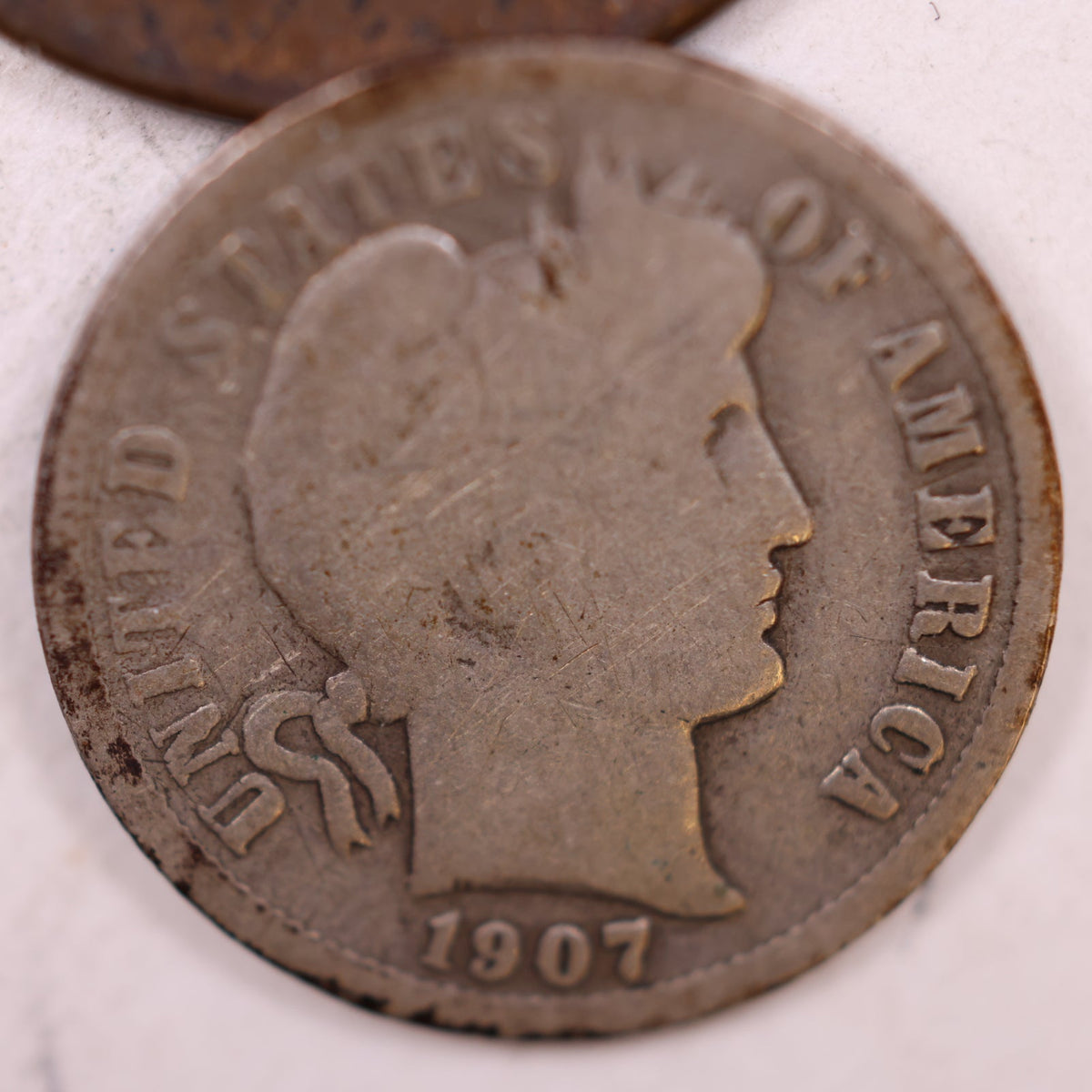 1907-S Barber Silver Dime, Good Circulated Coin, Store #DE077.