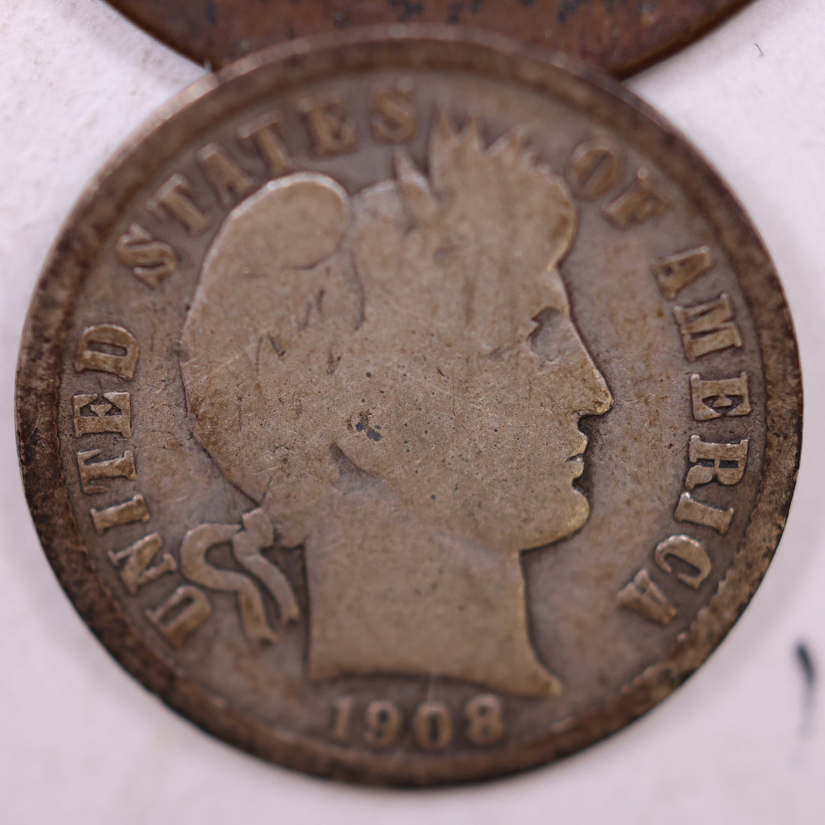 1908 Barber Silver Dime, Very Good Circulated Coin, Store #DE078.