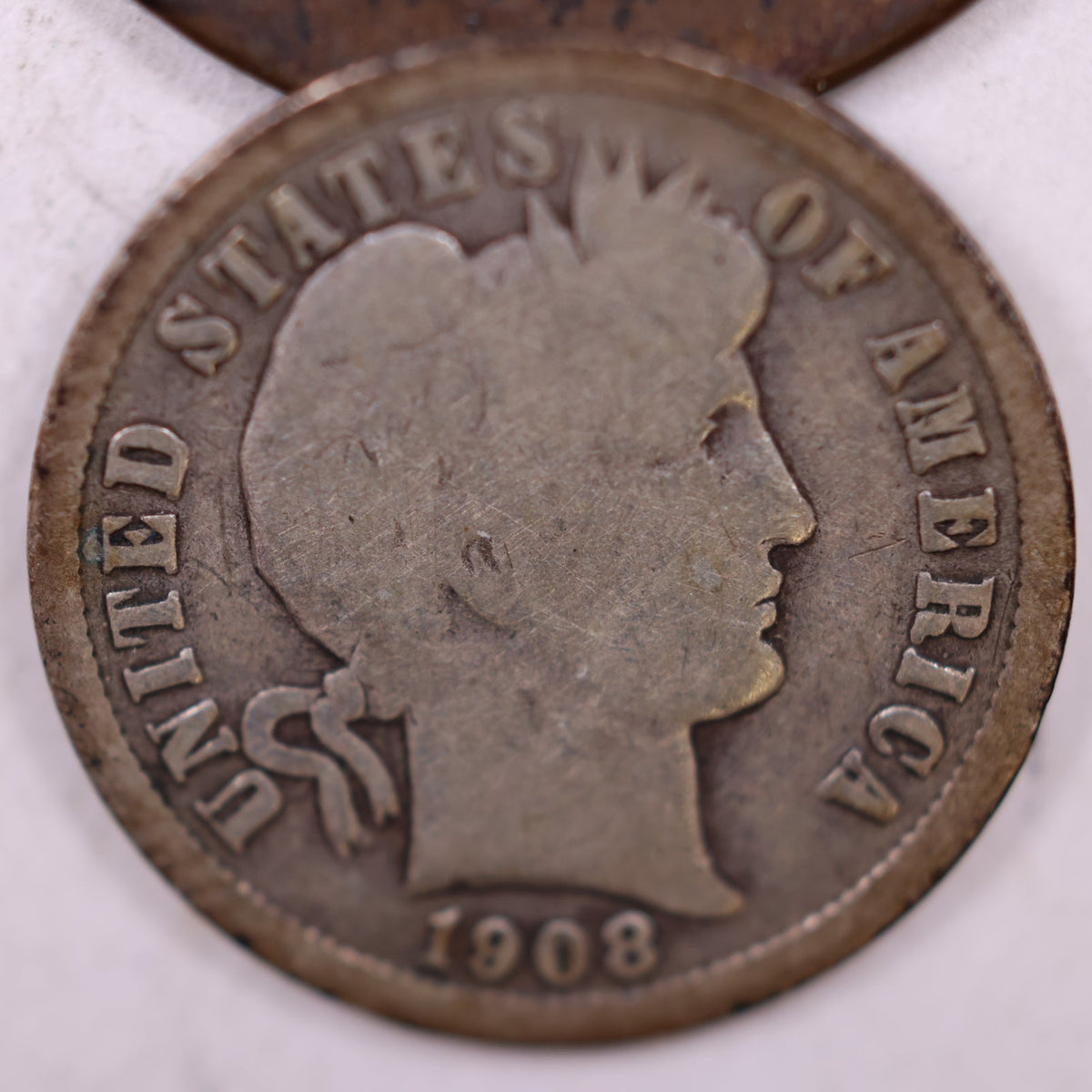 1908-D Barber Silver Dime, Good Plus Circulated Coin, Store #DE079.