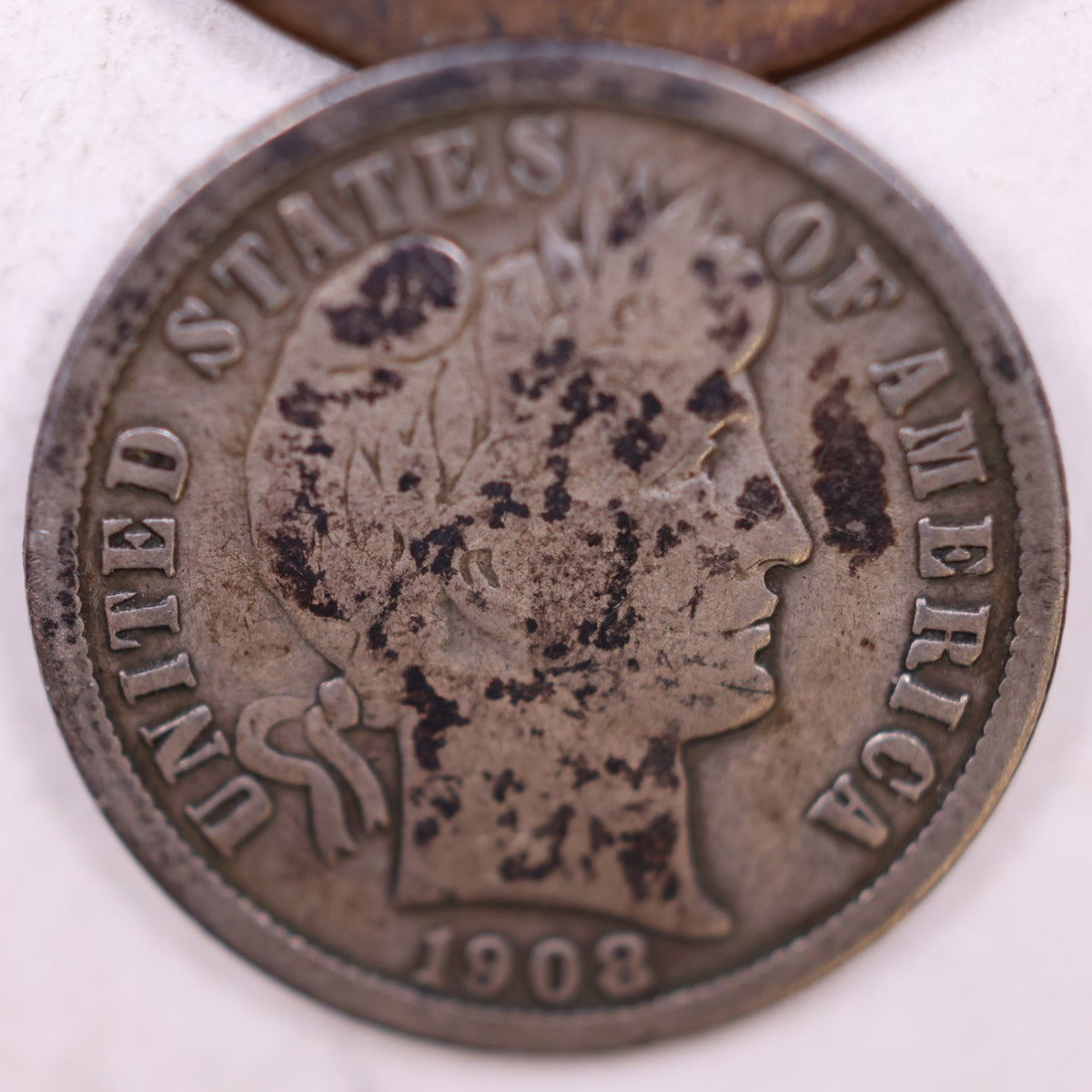 1908-O Barber Silver Dime, Very Good Plus Circulated Coin, Store #DE080.