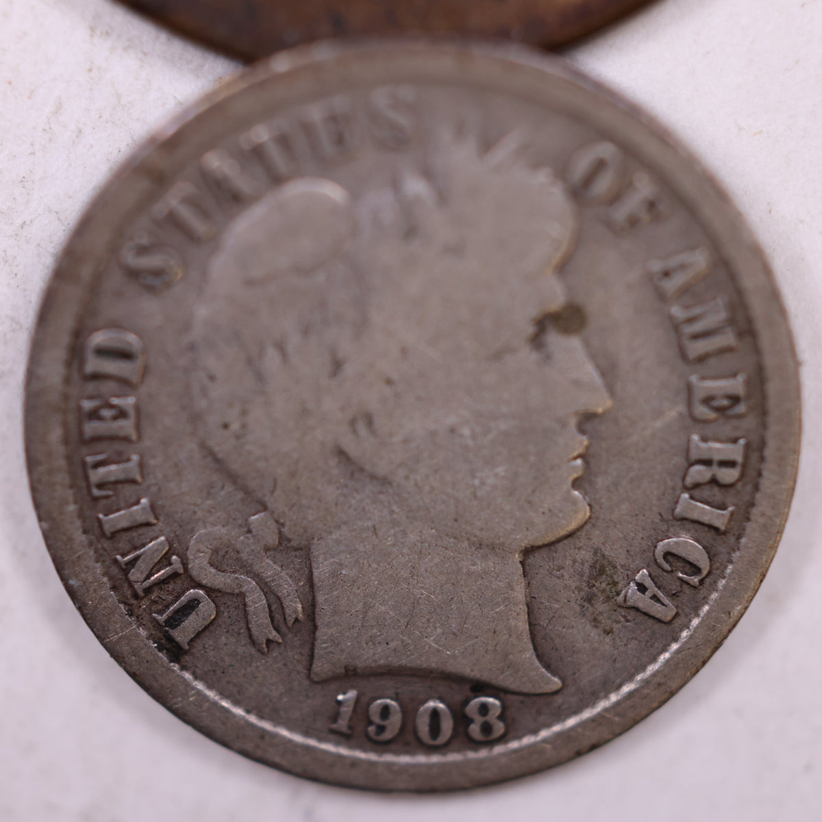 1908-S Barber Silver Dime, Very Good Plus Circulated Coin, Store #DE081.