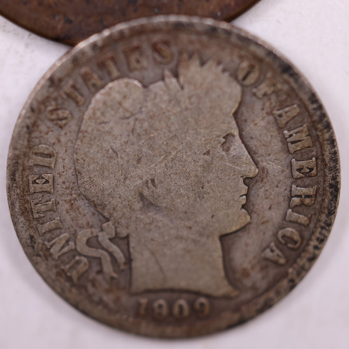 1909 Barber Silver Dime, Good Plus Circulated Coin, Store #DE082.