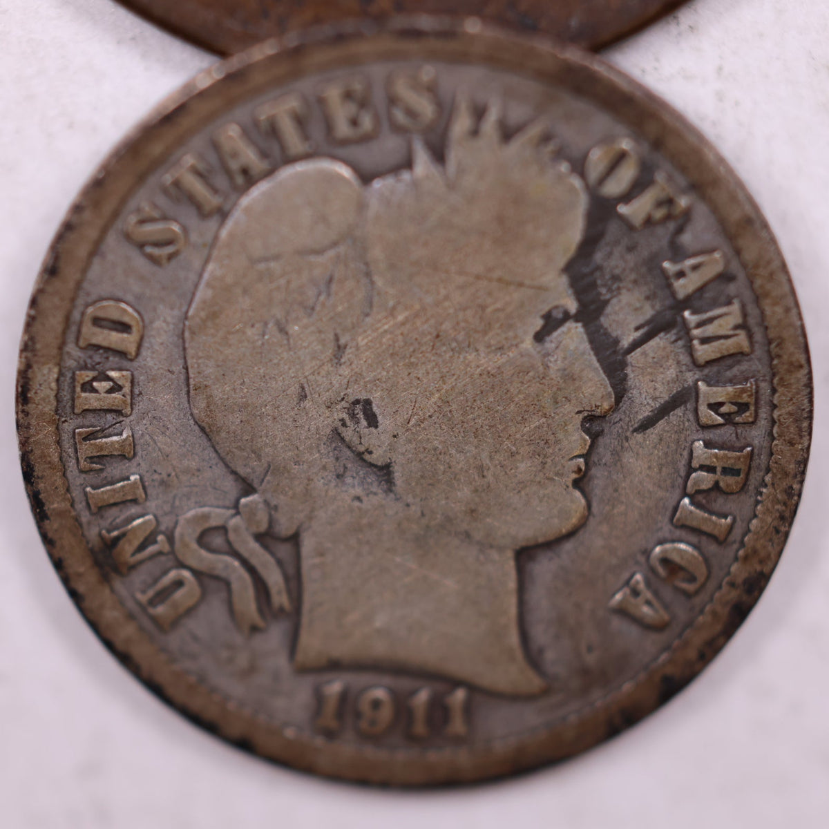 1911 Barber Silver Dime, Good Circulated Collectible Coin, Store #DE089.