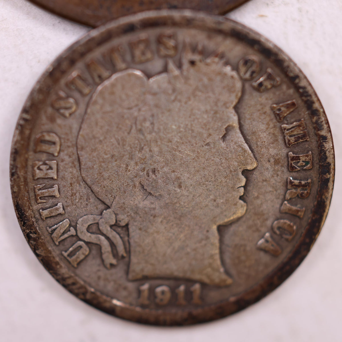 1911-D Barber Silver Dime, Very Good Circulated Collectible Coin, Store #DE090.