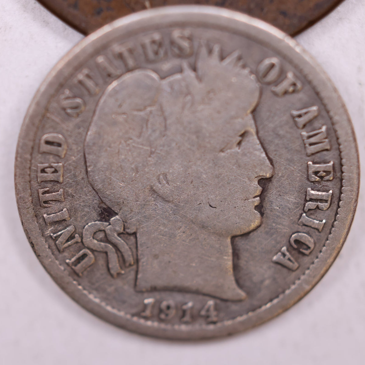 1914-D Barber Silver Dime, Very Good Circulated Collectible Coin, Store #DE098.