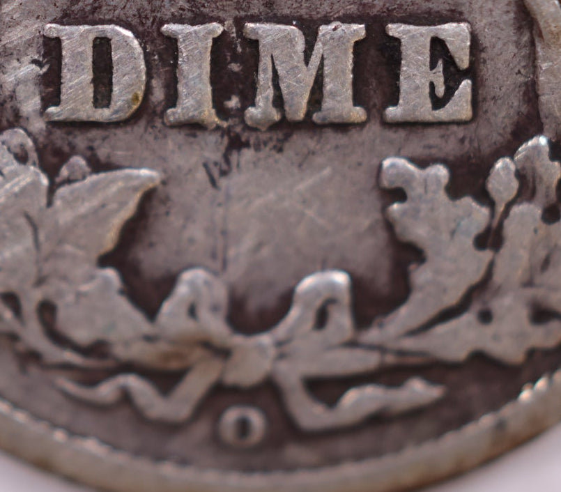 1905-O Barber Silver Dime, Micro 'O', V.G +, Circulated Coin, Store #DE104.
