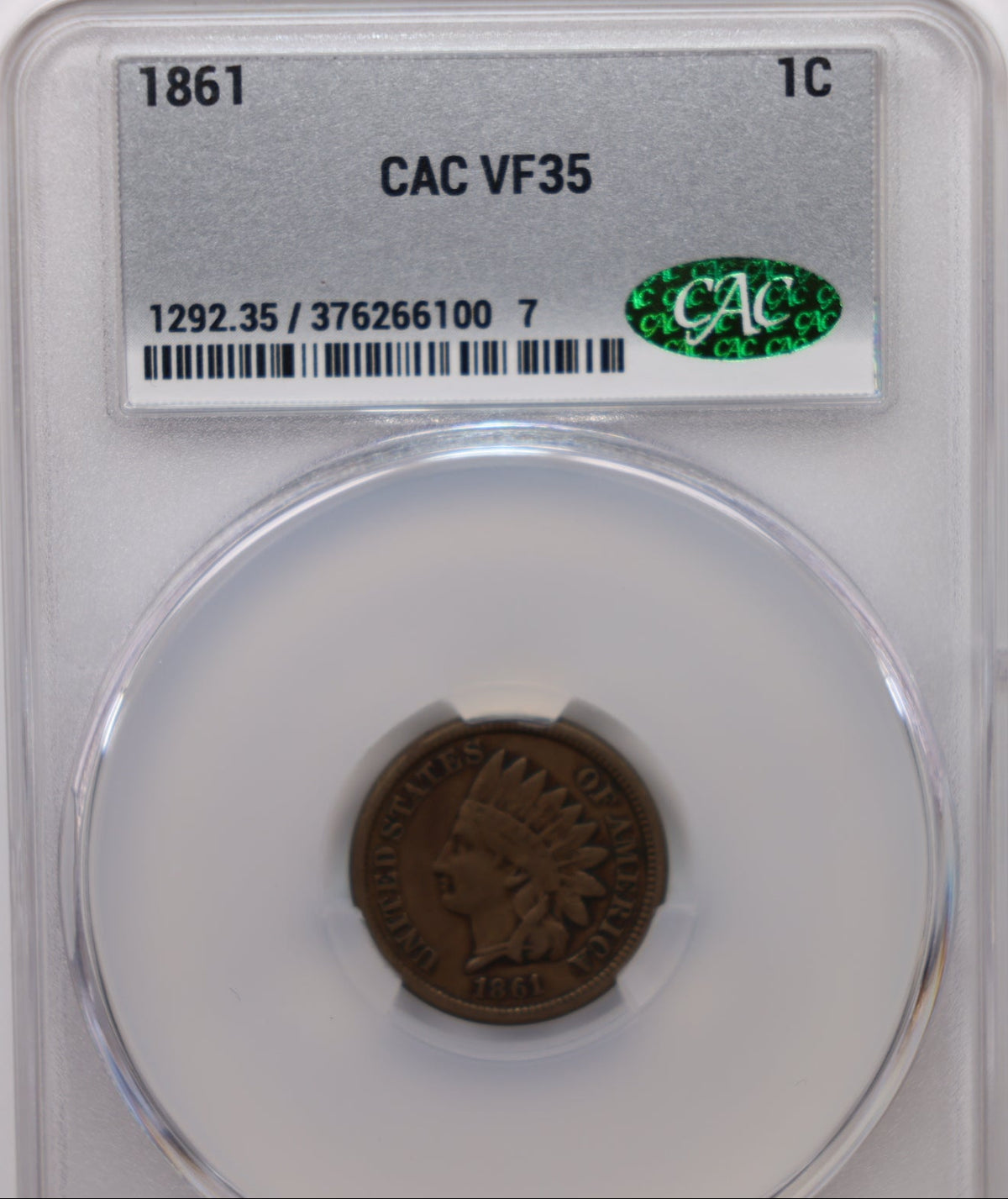 1861 Indian Head Small Cents, CAC Certified VF-35, Circulated Coin, Store #CT004.