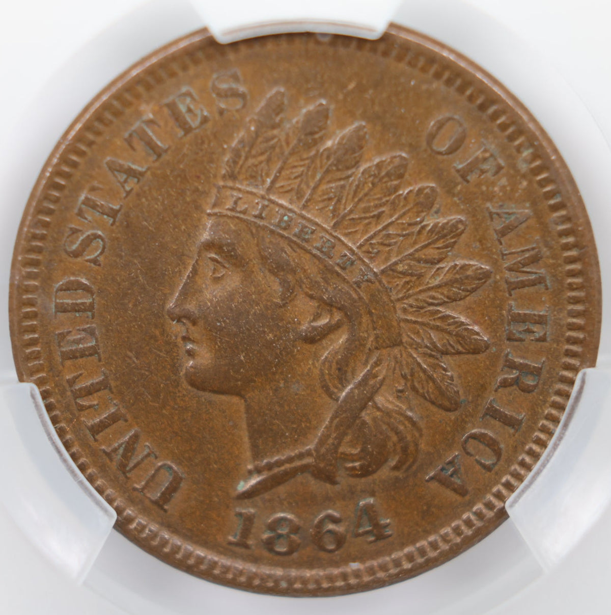 1864 Indian Head Small Cents, CAC AU-50, 'L' In Ribbon, Store #CT005.