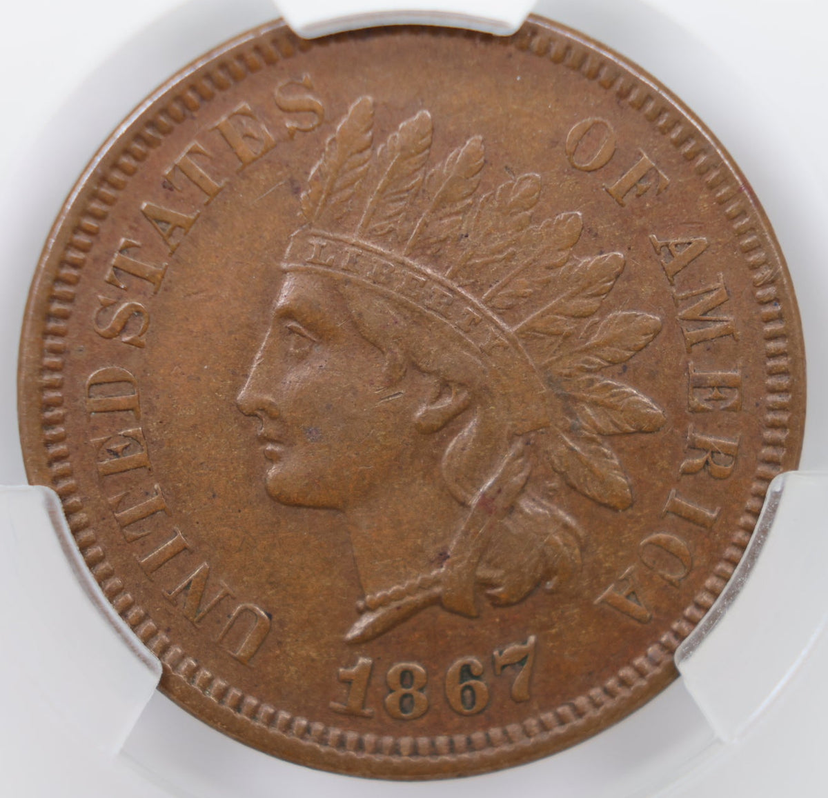 1867 Indian Head Small Cents, About Uncirculated, CAC AU-53 BN, Store #CT007.