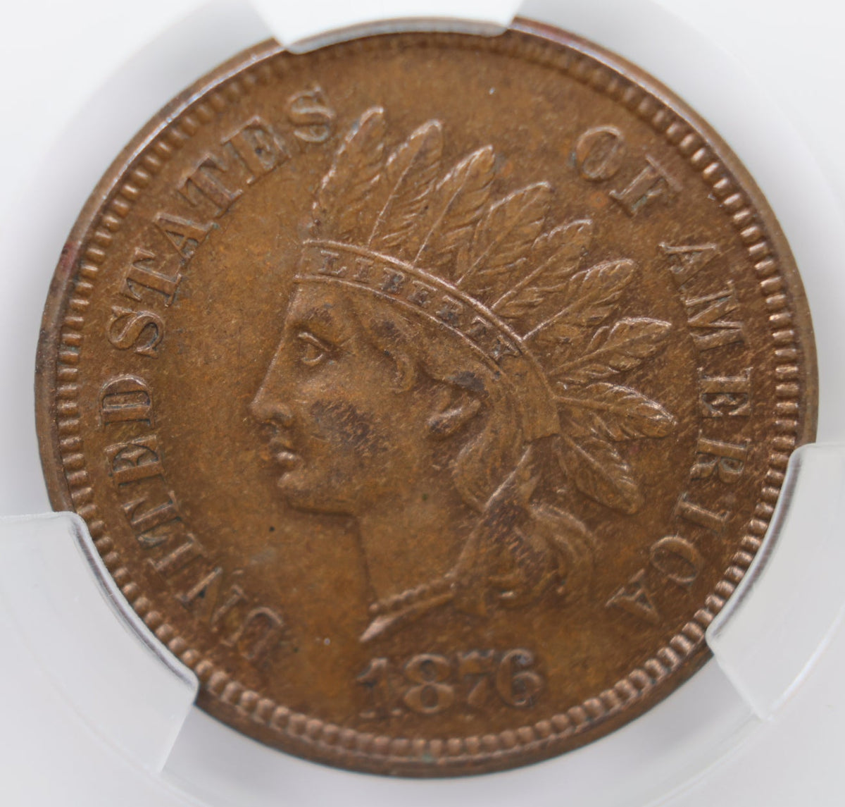 1876 Indian Head Small Cents, About Uncirculated, CAC AU-55 BN, Store #CT009.