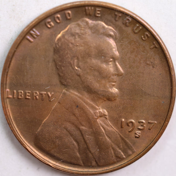 1937-S Lincoln Cent, Mint State Uncirculated Coin, Store #CT0895