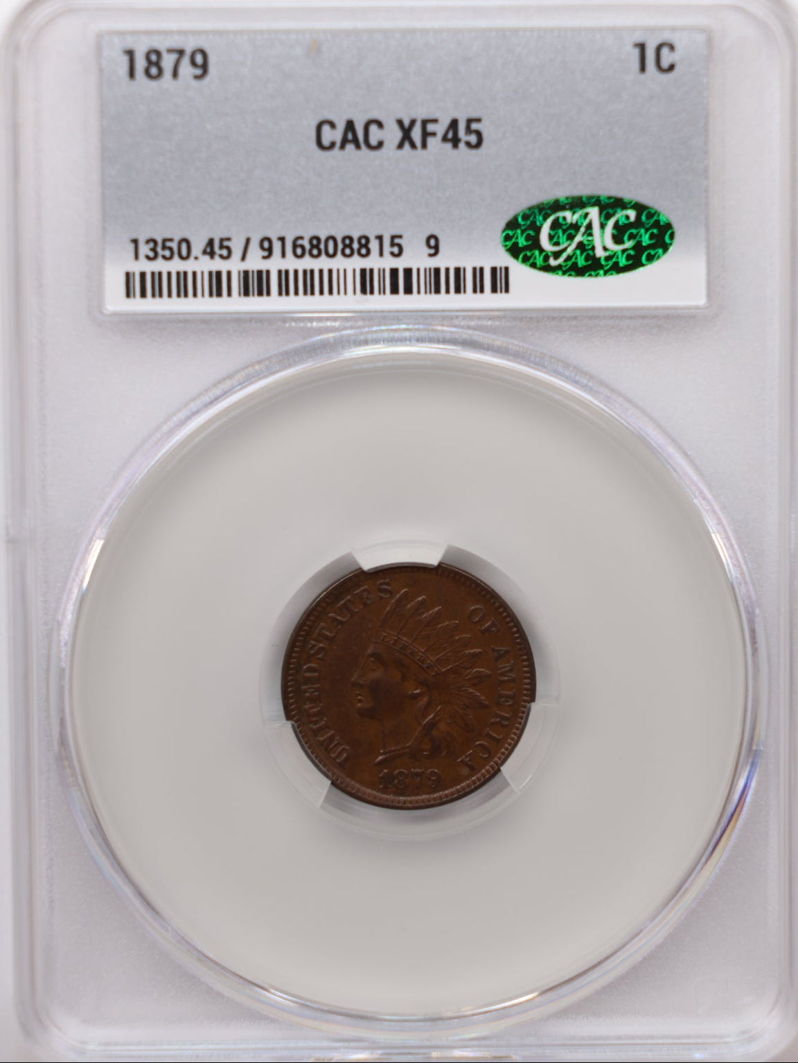 1879 Indian Head Small Cents, CAC Graded XF-45, Circulated Coin, Store #CT011.