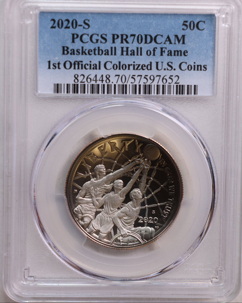2020-S 50 Cent, Basketball H.O.F. Commemorative, PCGS PR-70.,