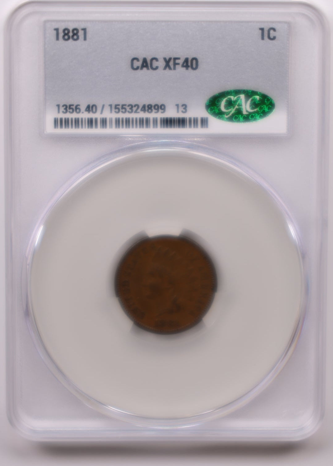 1881 Indian Head Small Cents, CAC Graded XF-40, Circulated Coin, Store #CT013.