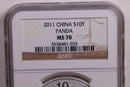 2011 China S10Y, Silver Panda, NGC Holder, MS-70., Store Sale