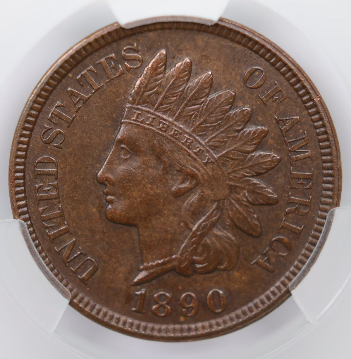 1890 Indian Head Small Cents, CAC Graded AU-55, Circulated Coin, Store #CT016.