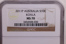 2011-P Australia KOALA Silver 10 Cent, NGC Holder, MS-70., Store Sale