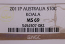 2011-P Australia KOALA Silver 10 Cent, NGC Holder, MS-70., Store Sale