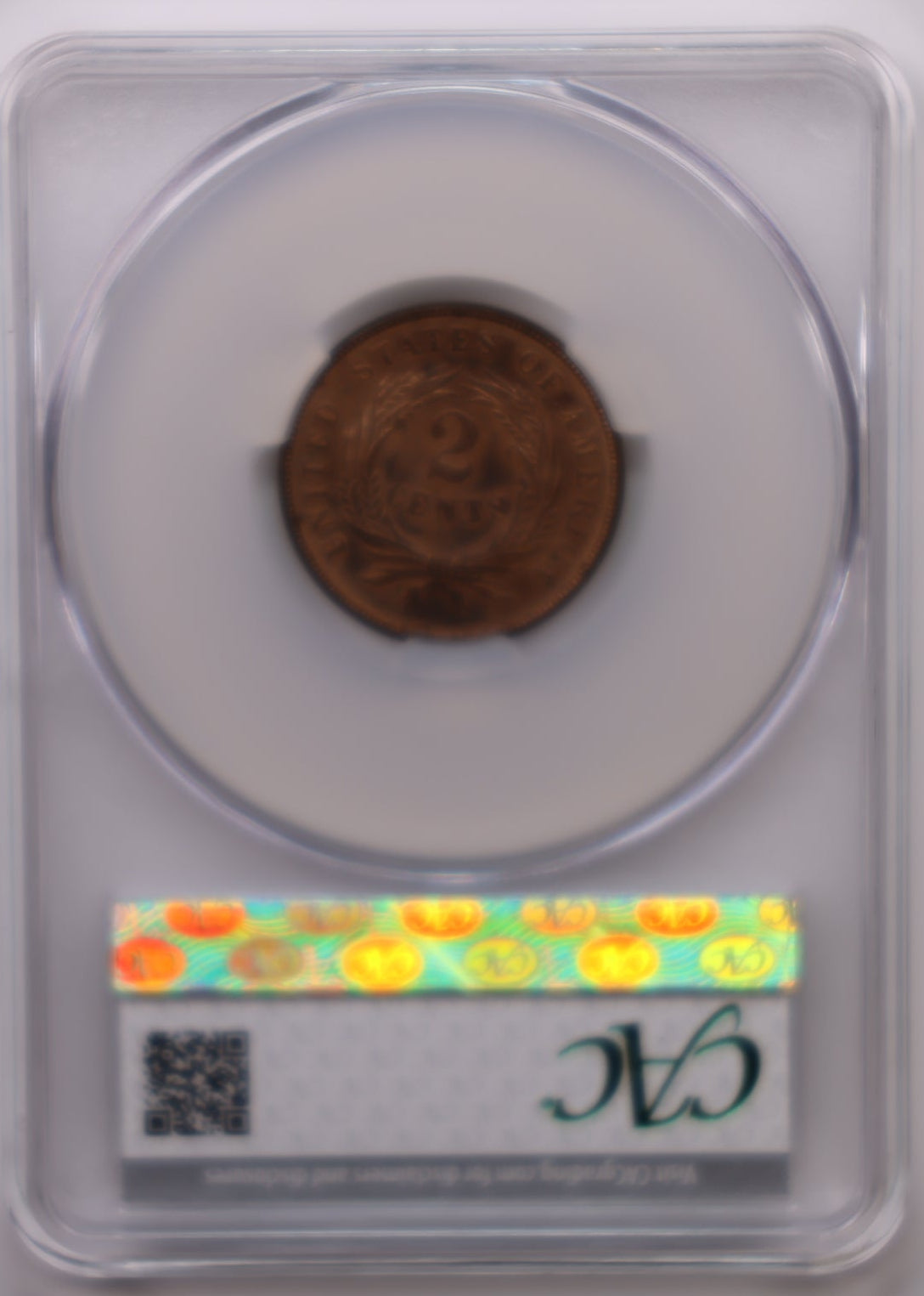 1869 Two Cent Piece, CAC Graded MS-64 Red/Brown, Uncirculated, Store #G2C005.