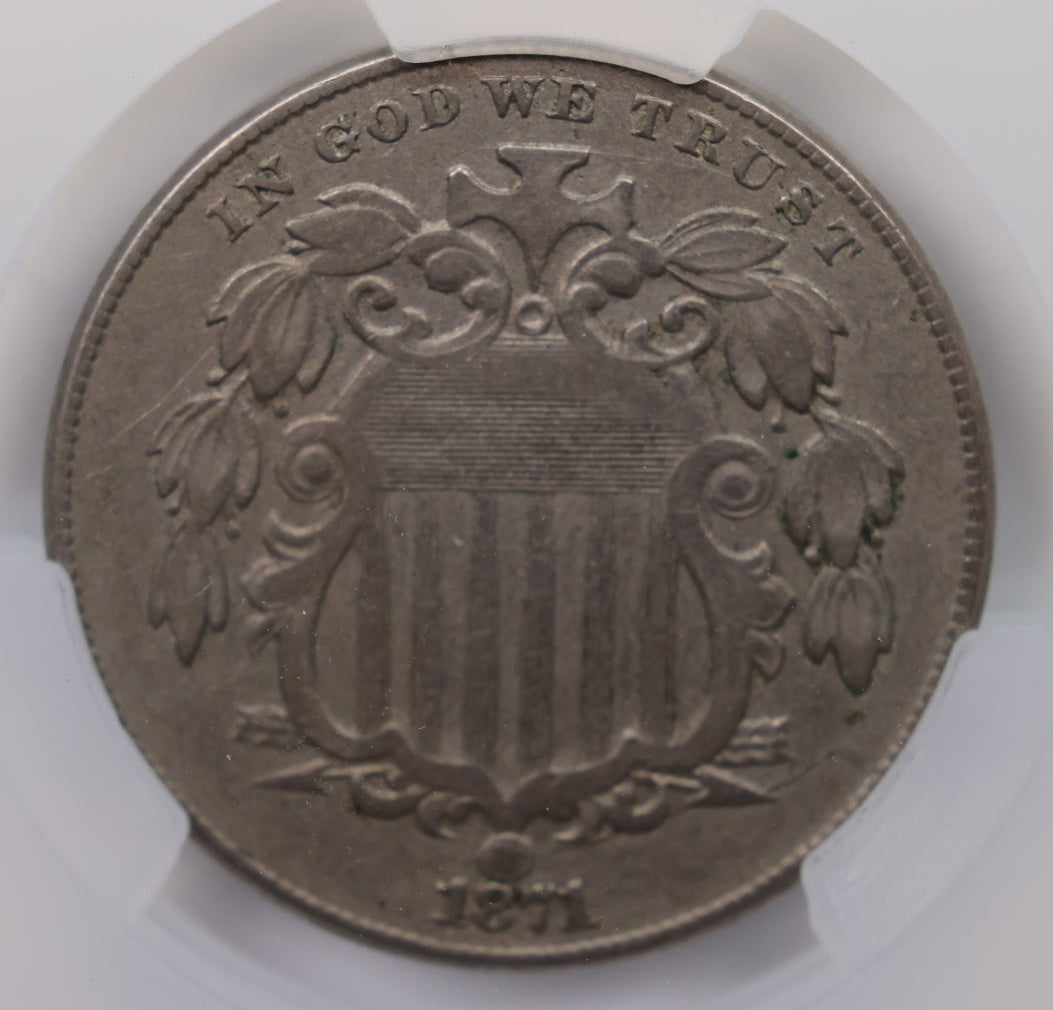 1871 Shield Nickel, Business Strike, CAC VF-30, Circulated Coin, Store #NL007.