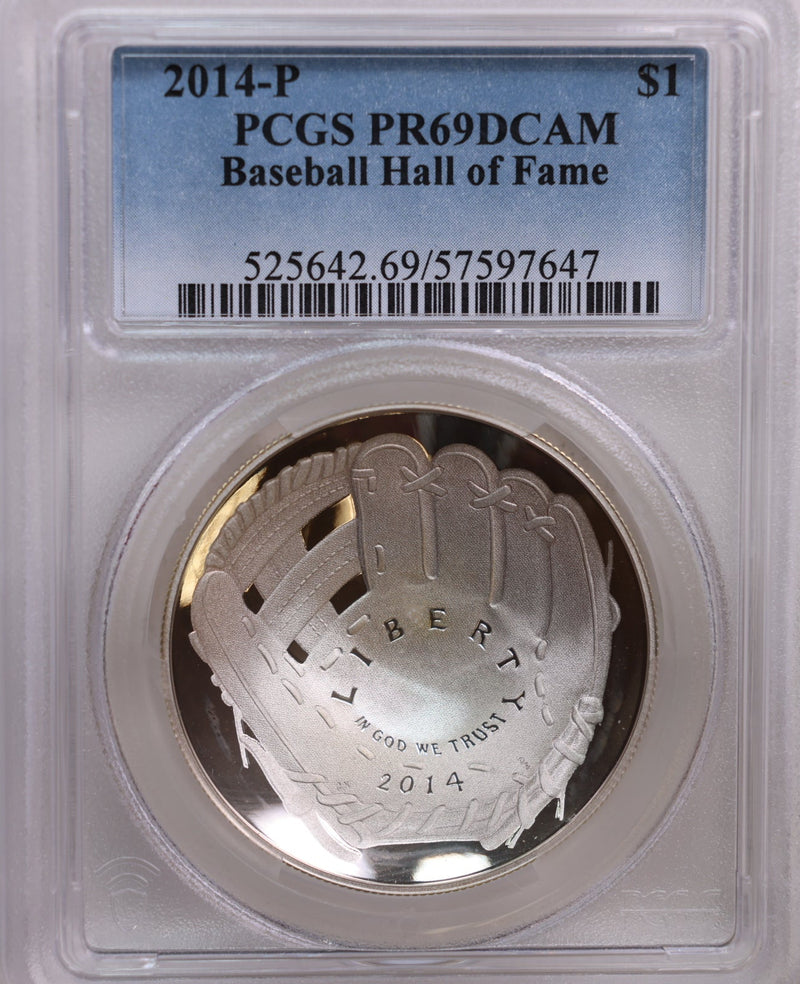 2014-P $1, Baseball H.O.F., Silver Commemorative, PCGS PR-69.,  Store