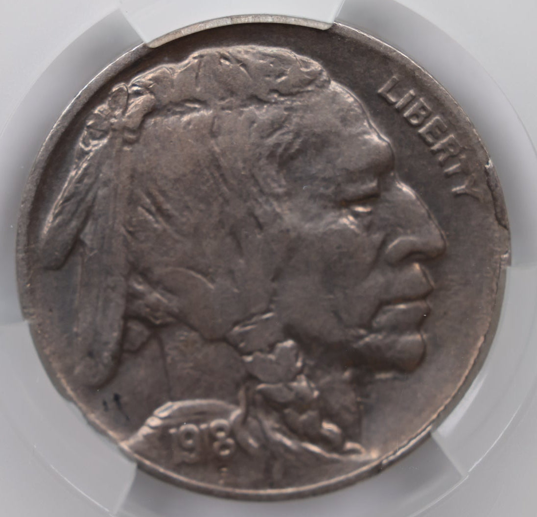 1918-D Buffalo Nickel, CAC Graded XF-45, Uncirculated Coin, Store #NL021.