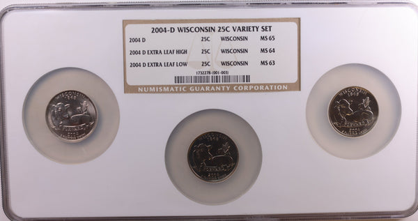 2004-D Wisconsin Quarter Set, High Leaf, Low Leaf, NGC Certified/Graded, #QR732