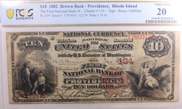 1882 $10, Brown Back, Providence, R.I. CH# 134, National Note, PCGS VF-20 #NBN005.