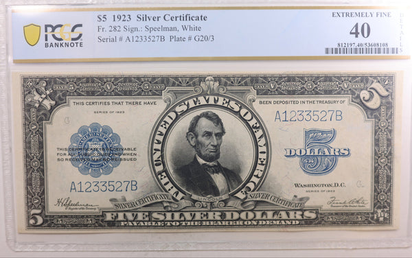 1923 $5, Silver Certificate, 'Port Hole', PCGS EF-40, Details, Store #SSC036.