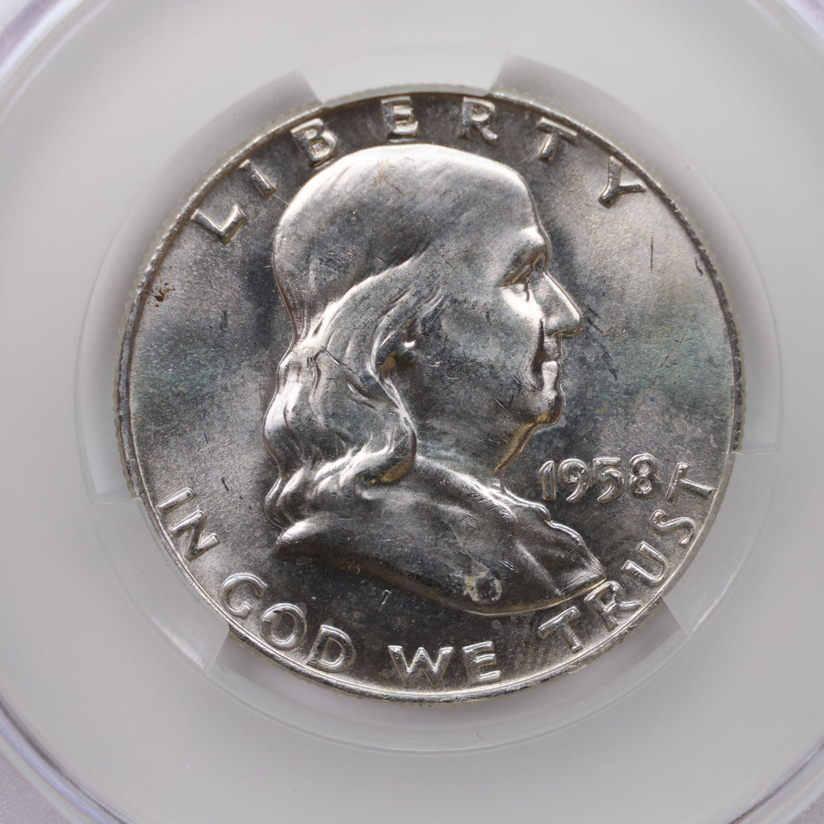 1958-D Franklin Silver Half Dollar, CAC MS-64, Uncirculated Coin. Store #HR003.