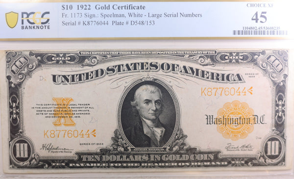 1922 $10, Gold Certificate, Large Size Note, PCGS XF-45, Store Sale #GCE001.