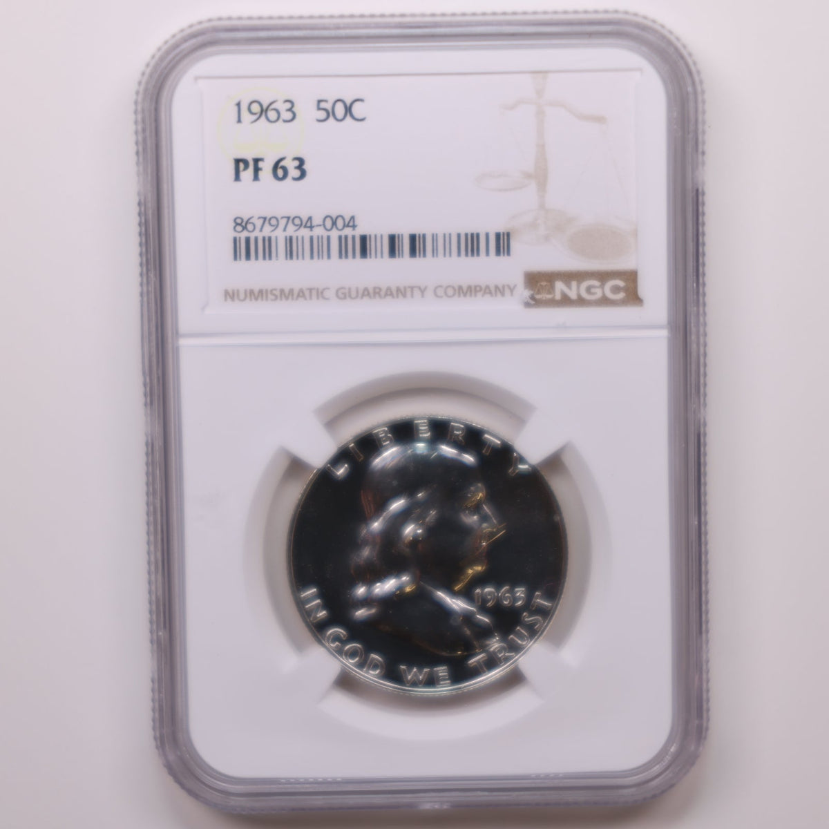 1963 Franklin Silver Half Dollar, NGC PF-63 Uncirculated Coin. Store #HR031.