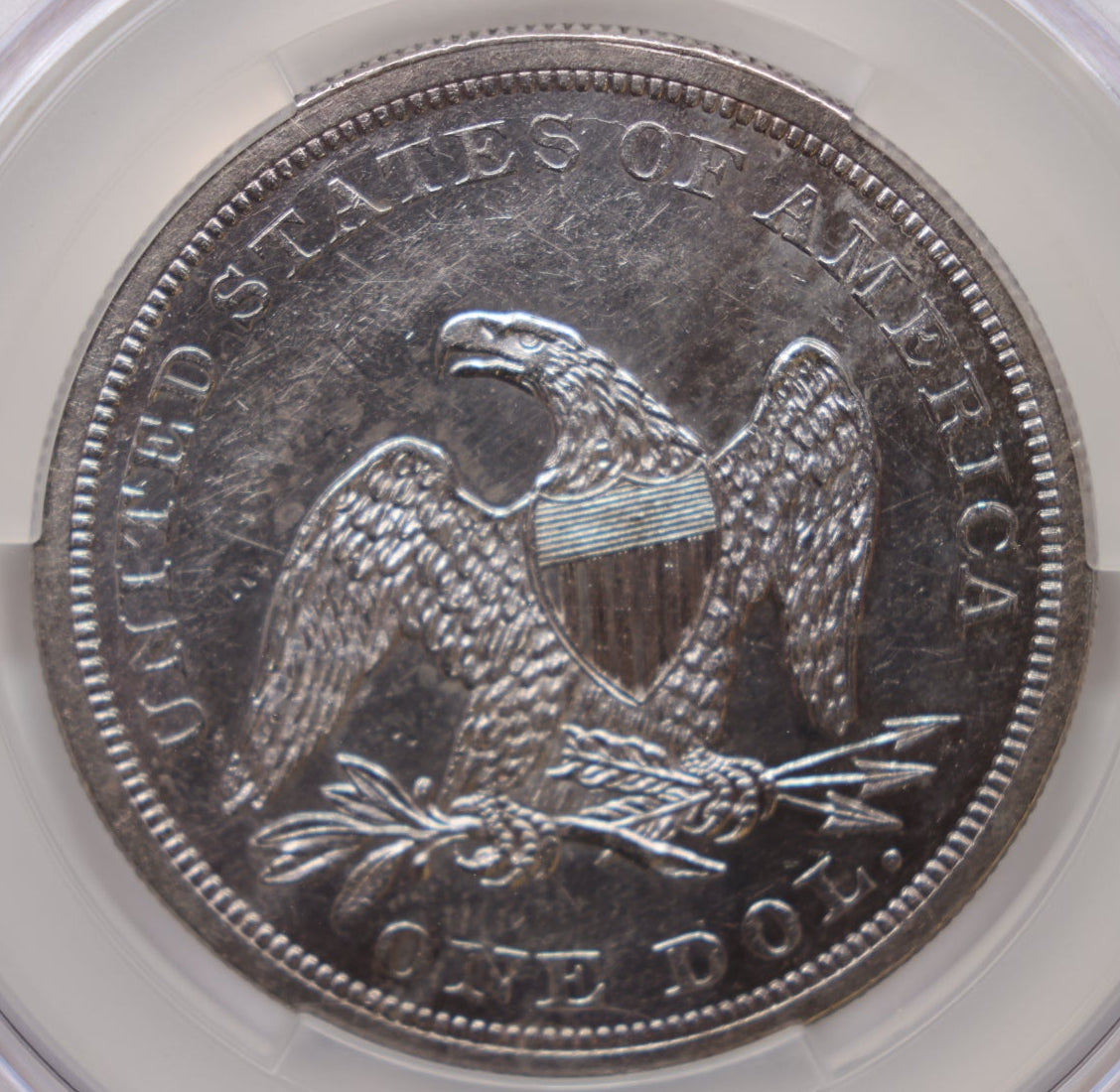1865 Liberty Seated Silver Dollar, CAC Graded AU Details, CLEANED, Store Sale #DR