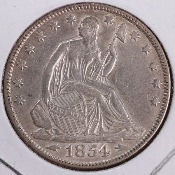1854 Liberty Seated Quarter, Abt Uncirc+ Circulated Coin, Store #23080907