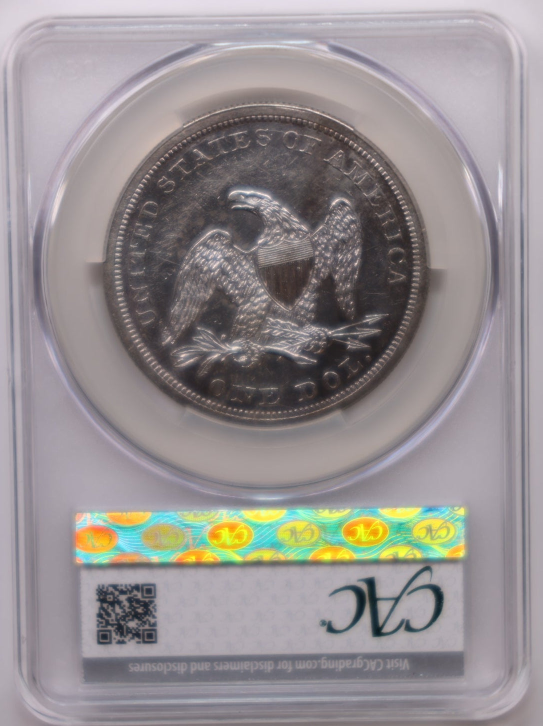 1865 Liberty Seated Silver Dollar, CAC Graded AU Details, CLEANED, Store Sale #DR