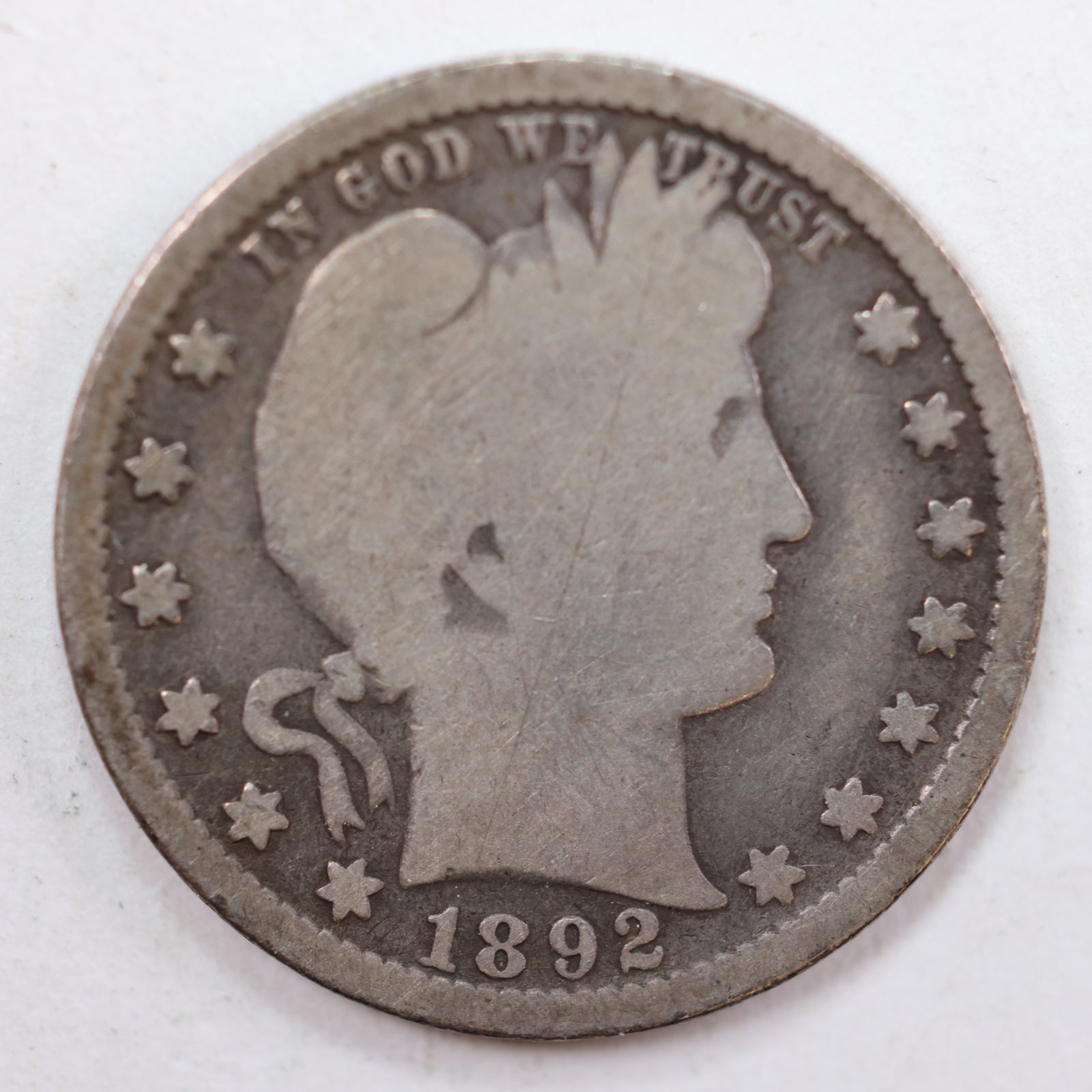 1892 Barber Quarter, Very Good+ Circulated Coin, Store #QR748