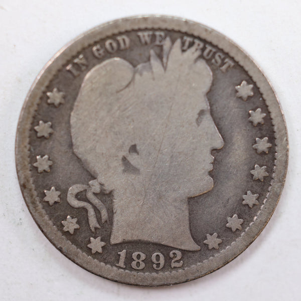 1892 Barber Quarter, Very Good+ Circulated Coin, Store #QR748