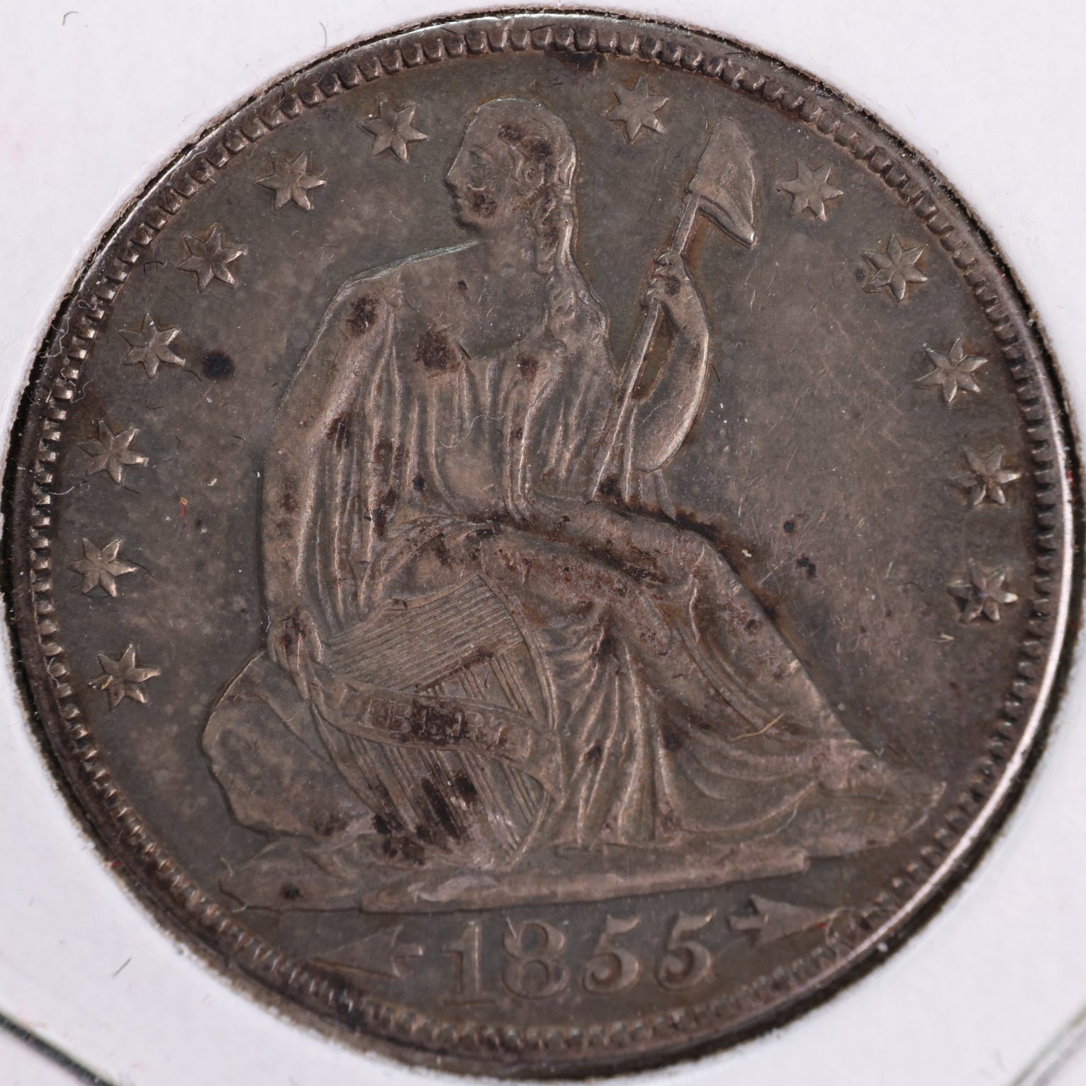 1855-O Liberty Seated Half Dollar, About Uncirculated Coin. Store #HR1938