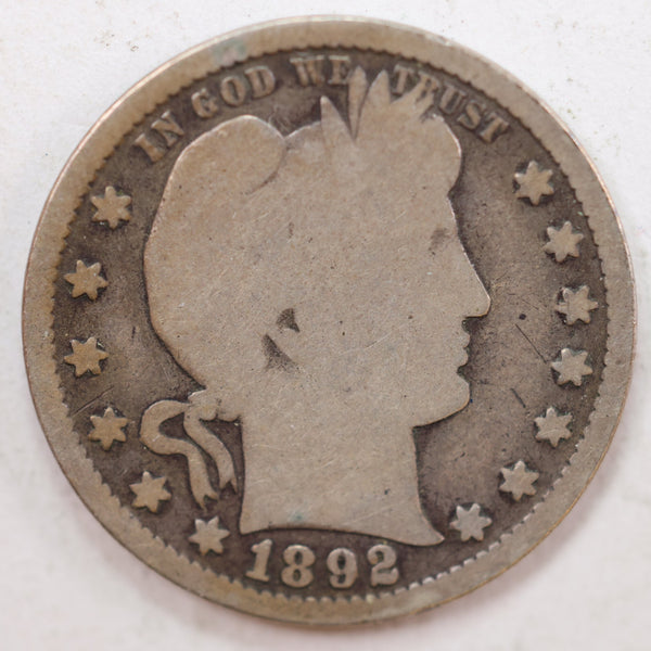 1892 Barber Quarter, Good Circulated Coin, Store #QR749